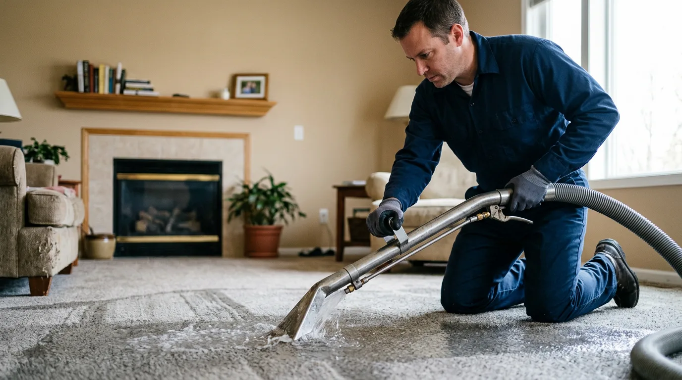 Water damage restoration technician working near Ludell, KS